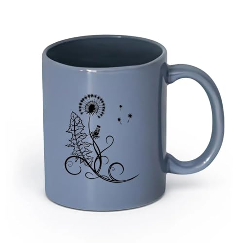 AYUEHBN cerámica Taza de Té de Cerámica Paracaídas de diente de león de hierba de flores silvestres （11oz/320ml） Para té, café, infusión caliente Gris azulado