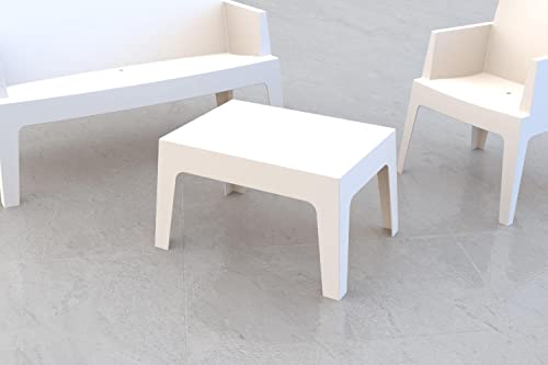 Compamia Box Resin Patio Coffee Table In White, Commercial Grade #TOP4