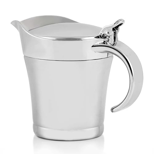 Ovente Stainless Steel Double Wall Insulated Gravy Boat Serving Jug with Lid for Gravy, Cream, Sauce, Salad Dressing, Easy Clean and Storage Ideal for Dinner, Thanksgiving and Holiday, Silver GB4541S