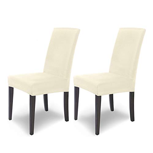 SCHEFFLER-Home Fundas Sillas de Comedor Elásticas MIA – Set de 2 Elegantes Fundas Sillas Ajustables – Fundas para Sillas en Microfibra con Banda Elástica, Marfil-Crema