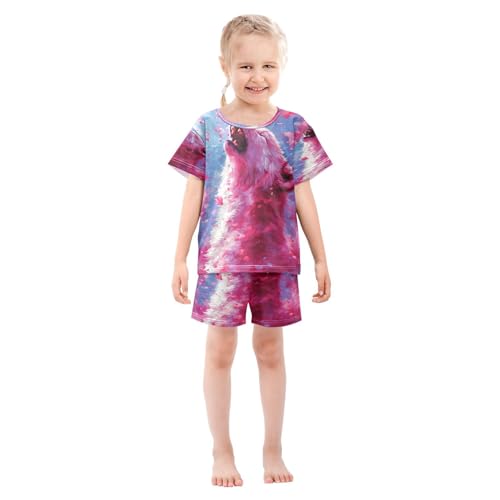 ALAZA Wolf Floral Pajamas Set Short Sleeve Cotton Sleepwear Summer Pjs 2 Piece 5-14Y3