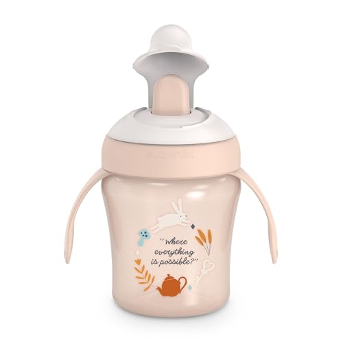 SUAVINEX, Vaso Aprendizaje Bebé con Boquilla Rígida Antidesgarro, Biberón con Asas, Tapa Protectora Abatible, Vaso Antiderrame, 200 ml, Bébés +6 Meses, Apto Lavavajillas, Rosa Wonderland