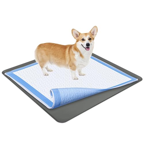 Image of TidyFriend Dog Pee Pad Holder Tray Fits for 36 inch x 36 inch Wee Wee Pee Pads - Stable Grip, Raised Edges, Quick-Wipe Silicone Surface Dog Potty Tray Holder for Indoor Flooring Protection (Grey)