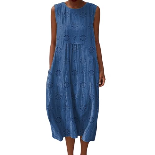 Baumwollkleid Damen Sommerkleid Baumwolle Luftige Sommerkleider Lang Leinenkleider Leinenkleid Ärmellos Sommer Locker Musselin Kleid Midi Strandkleid...