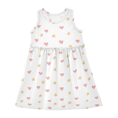 CaTaKu Tiny Hearts Star Girls' Dresses Toddler Summer Dress Cotton Sleeveless Dresses for Girls Sundress 2-8T