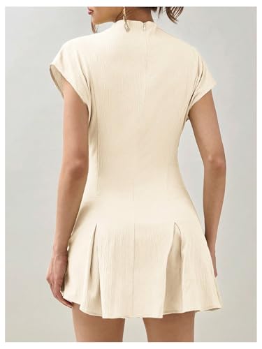 Milumia Women's Summer Textured Mock Neck Cap Sleeve Dress Elegant Asymmetrical Hem Mini Dresses2