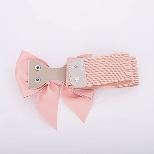 Jumwrit Women Big Bowknot Waist Belt Wide Elastic Cinch Belt Solid Color Vintage Waistband Cute Wedding Party Dress Belt Accessory Fashion Lady Stretchy Belt(Pink)4