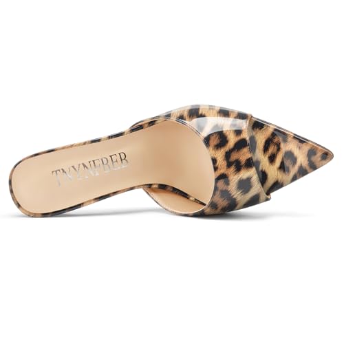 Image of TNYNFBEB Womens Stiletto High Peep Open Pointed Toe Sandals Mules Shoes Slip-on Slingback Office Party Dress Patent Leather Summer 3.9 Inches Heels