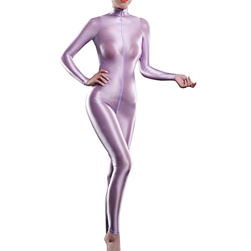 Gizayen Women Ultra Shiny Bodysuit 2-Way Zipper Swimsuit Leotard Jumpsuit Clubwear