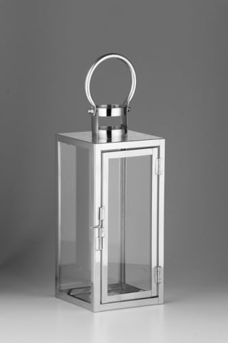 MARRAKESCH Laterne aus rostfreien Edelstahl & Glas Marra klar 30cm | orientalisches Windlicht | Glaslaterne für innen | Marokkanisches Gartenwindlicht für draußen als Gartenlaterne