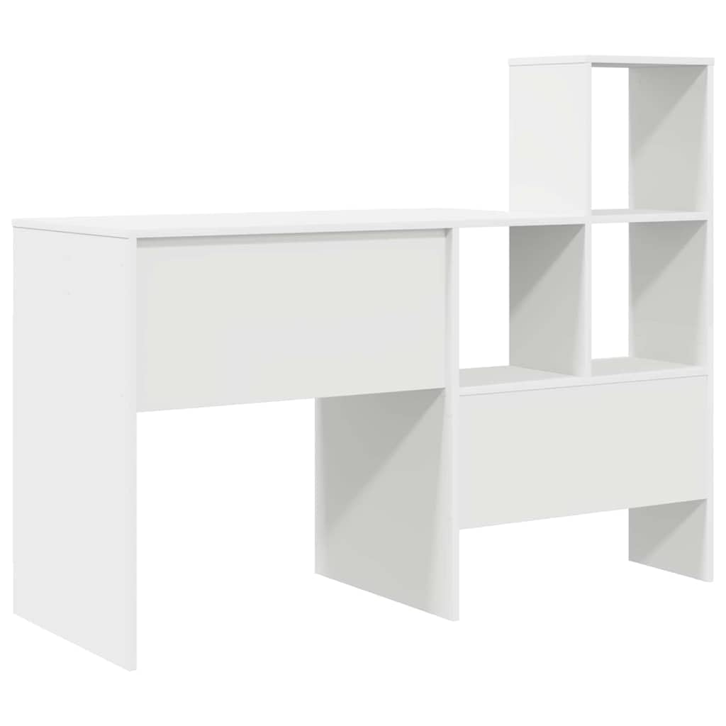 Scrivania bianco legno ingegnerizzato 131,5 x 50 x 106,5 cm con ripiano, cassetto e libreria integrata per ufficio, studio, smartworking, postazione computer e lavoro gaming salvaspazio