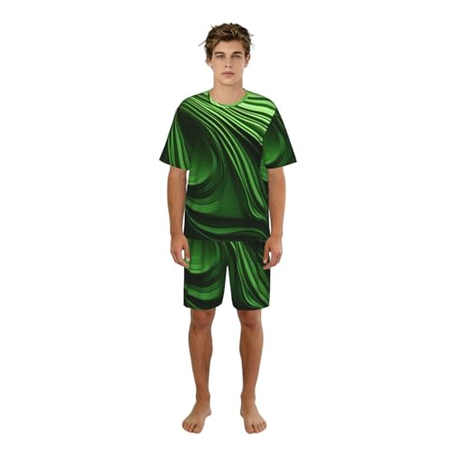 Pyjama homme 2 pièces anti-transpiration ensemble léger texturé vert courbé
