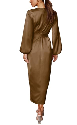 Cosonsen Women's Long Sleeve V-Neck Tie Waist Split Formal Cocktail Wedding Guest Dresses4