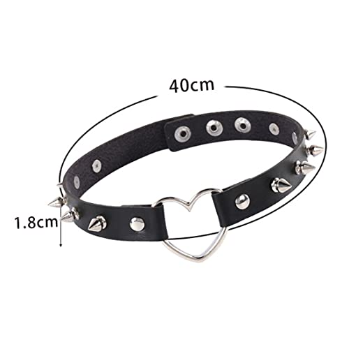 Clyhon Leder Choker Punk Goth Rock Spike Niet Studded Choker Kragen Halskette Frauen Männer Schwarz, Punk Style Love Heart PU Leder Kragenchoker Halskette mit Nieten Akzent versetzt