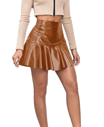 Amazon.com: Sheface Women's Faux Leather Ruffled Irregular Short