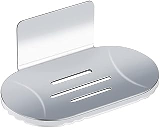 HONZUEN Self-Adhesive Wall Mounted Soap Holder, Stainless Steel Draining Soap Holder for Bathroom Shower, No Drilling Rustproof Waterproof Soap Dish Sponge Holder Tray Rack(Silver)