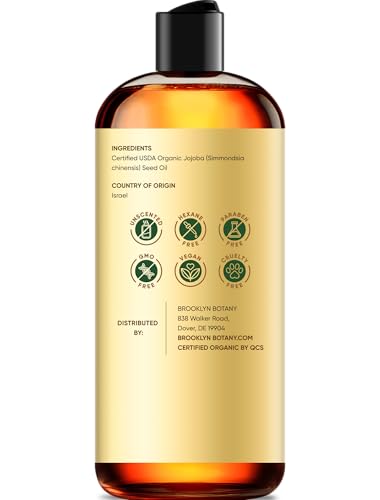 Brooklyn Botany Cold-Pressed Organic Jojoba Oil | for Skin, Hair and Face | 8 Fl Oz | 100% Pure and Natural | Carrier Oil for Essential Oils, Aromatherapy and Massage | Hexane Free