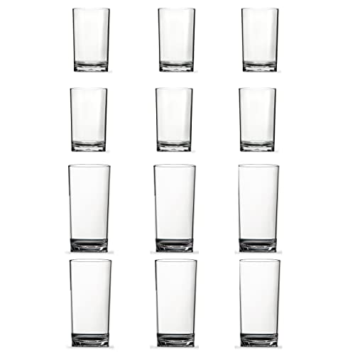US Acrylic Classic 12 piece Premium Quality Plastic Tumblers in Clear | 6 each: 9 ounce Juice and 16 ounce Water Drinking Cups | Reusable, BPA-free, Made in the USA, Top-rack Dishwasher Safe