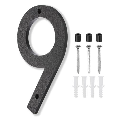 PATIKIL Números De Casa De 10 Pulgadas, Letreros De Dirección De Casa Grandes Flotantes Modernos Con Tornillos Para Pared Exterior De Puerta Calle, Negro, 9