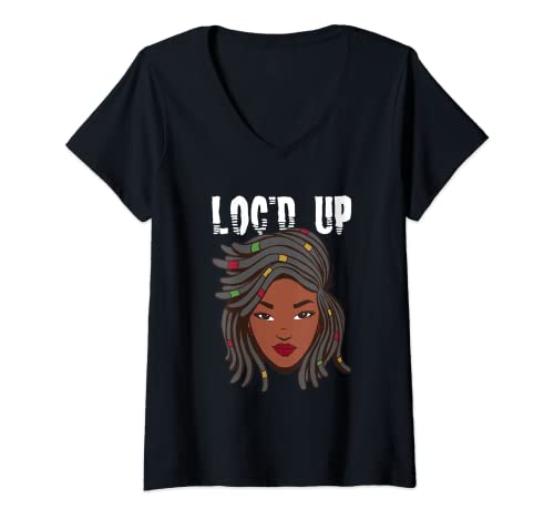 Mujer Rastas divertidas para niñas, cabello bloqueado, rasta, melanina, afro, locs Camiseta Cuello V