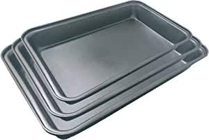 EUROXANTY® Oven Tray | Easy Cleaning | Roasting Meat and Fish or Lasagna & Pastry | Non Stick Mould | Rectangular Stainless Steel Mould | (Set of 3)