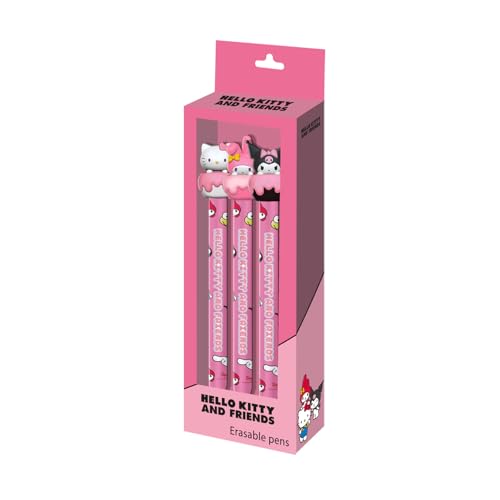 Hello Kitty Mix-Pack de 3 Stylos Gel Effaçables, Rose, 9,5 x 23 cm