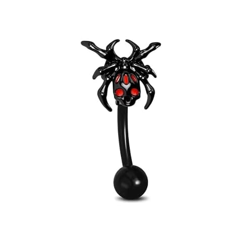Niaspi Black Spider Eyebrow Ring for Women Men 16G 8mm Surgical Steel Dark Spiders Eyebrow Curved Barbell Rings Cartilage Earrings Halloween Body Piercing Jewelry Cover