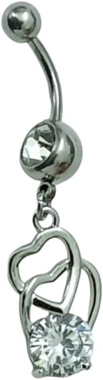 ITTStainless Steel Bally Button Crystial Piercing Navel Heart Style Earring Belly Body Piercing Unisex Pair Of 1 Double Heart Dimond