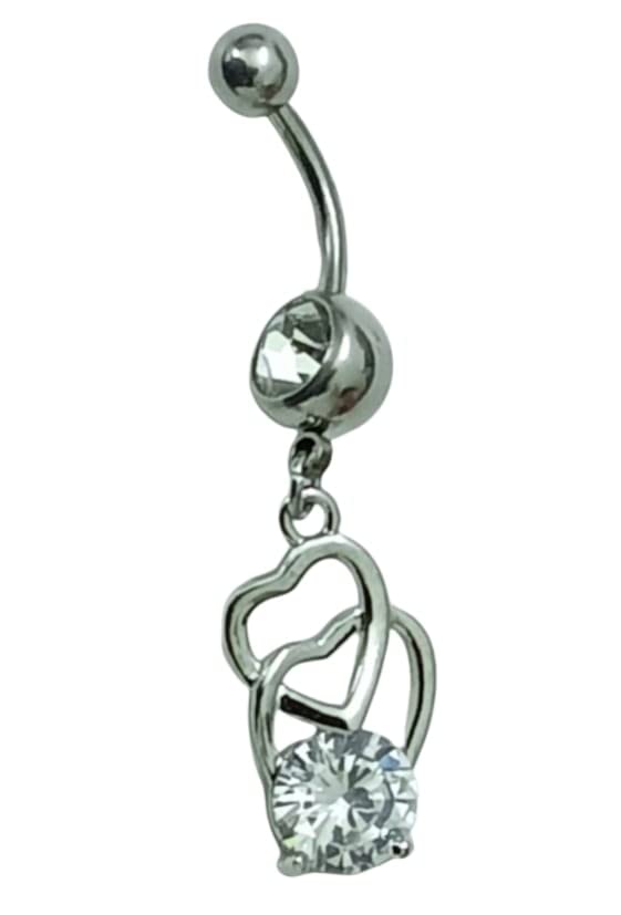 ITTStainless Steel Bally Button Crystial Piercing Navel Heart Style Earring Belly Body Piercing Unisex Pair Of 1 Double Heart Dimond