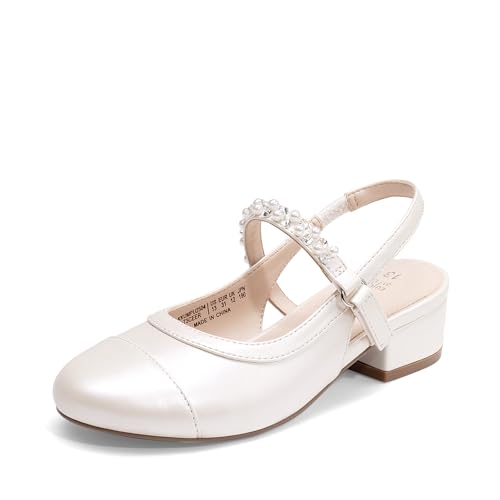DREAM PAIRS Girls Dress Shoes Slingback Heels Round Toe Pump for Little Big Kids Flower Party Wedding Princess 1 Little Kid Ivory