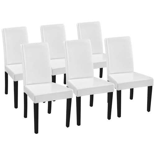 Image of Yaheetech Dining Chairs Set of 6 Faux Leather Modern Dining Room Chairs with Rubberwood Legs and Padded Seat for Kitchen /Living Room /Restaurant, White