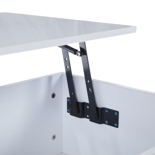 LED Couchtisch, Höhenverstellbarer Kaffeetisch mit Smart LED Beleuchtung & Verstecktem Stauraum, Hochglanz Wohnzimmer Tisch, 50x100x(33-46.5) cm, Weiß/Schwarz