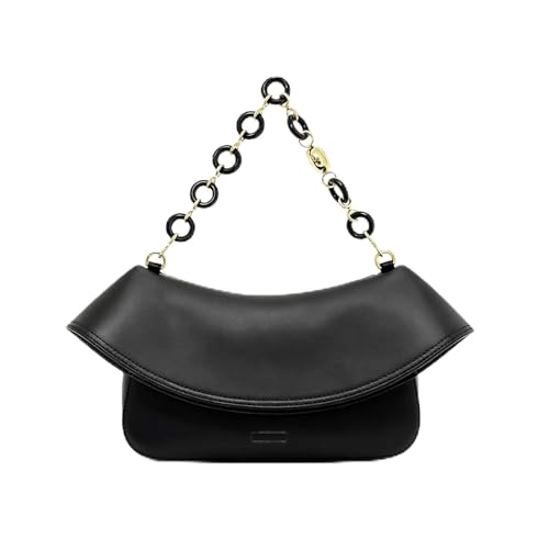 Designer-Inspired Leather Handbag for Women-Detachable Donut Chain & Tubular Strap-Multi-Way Carry Shoulder Bag (10.2in)