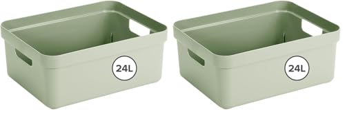 Panier rangement vert 24L Sunware compact et empilable pour placards (Lot de 2)