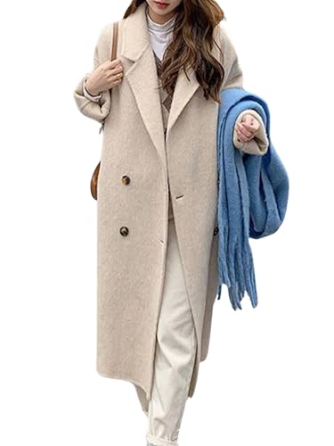 Womens Winter Lapel Double Breasted Trench Coat Business Casual Wool Blend Long Pea Coat4
