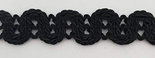 3/4" Double Scalloped Braid Gimp Trim - 12 Continuous Yards - Many Colors! (Black) #TOP2