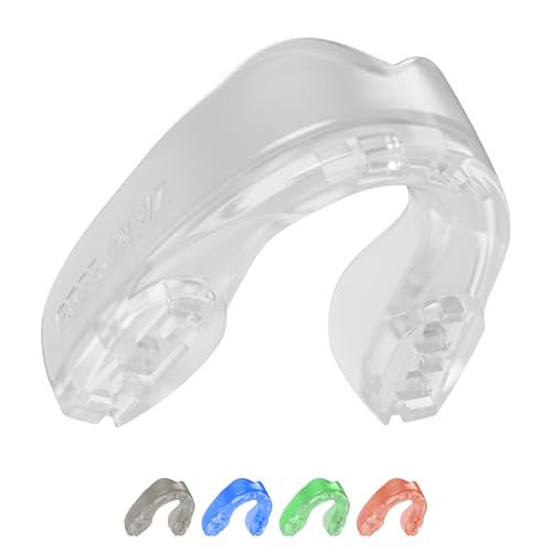 Image of SAFEJAWZ Mouth Guard, Elements Dual Layer Mouthguard for Adults with Case, Easy Fit Remoldable Mouthpiece for Football, Boxing, Lacrosse, Basketball & All Contact Sports (Adult 12+ Years, Wind)