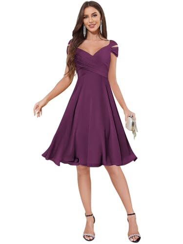 Short Off The Shoulder Bridesmaid Dresses Chiffon Ruffles Empire Waist Knee Length Formal Dresses