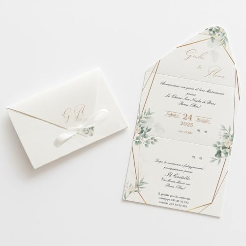 PV Grafik® 15 Partecipazioni Matrimonio Personalizzate, Inviti Matrimonio a Busta,