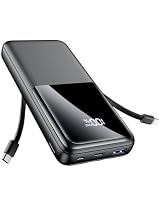 Power Bank 26800mAh, Tragbares Ladegerät mit 3 Anschlüssen & 2 integrierten Kabeln, USB C Schnellladung Powerbank Externer Akku Kompatibel mit iPhone 17 16 15 14 13 Android, Mattschwarz
