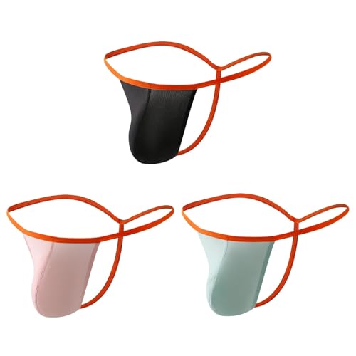 Mens Thong Gstring Sexy Sissy Nylon Ice Silk Sensation Banana Hammock Pouch Mankini Black/Pink/Green 3 Pack