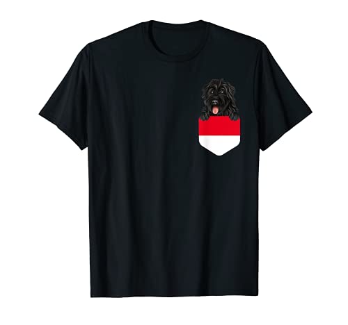 Indonesia Flag Bouvier des Flandres Dog In Pocket T-Shirt, Black