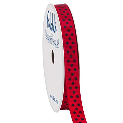Ribbli Grosgrain Polka Dot Craft Ribbon,3/8 Inch,10-Yard Spool,Red with Black Dots,Use for Gift Wrapping,Party Decoration,All Crafting and Sewing