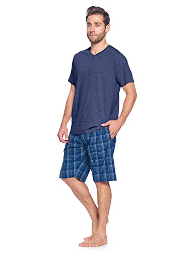 Ashford & Brooks Men’s Pajamas Shorts Set | Woven Plaid PJ Short Pants & Short Sleeve Jersey T-Shirt2