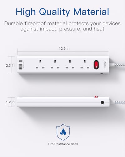 Extension Lead with 3 USB Slots(2 USB C), 4 Way Plug Extension Socket, 3M Wall Mount Socket Extension Cable, Multiplug Power Strip for Home, Office, School Supplies - Image 5