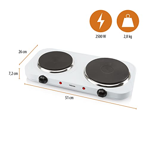 Tristar KP-6245 Doppel-Kochplatte, 15,5 und 18,5 cm ø, einzeln regelbare 5 Heizstufen, 2500 Watt Leistung, Weiß – Bild 4