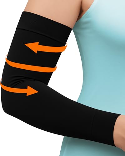 KEMFORD Compression Lymphedema Arm Sleeves for Women - 20-30 mmHg, 1 Pair, Black, S/M - Medical Arm Brace for Swelling, Edema, Circulation