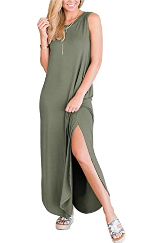 Image of Hount Women's Casual Summer Sleeveless Dress Loose Split Maxi Dresses with Pockets