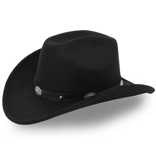 Image of Women-Classic-Western-Cowboy-Shapeable-Hat - Men-Roll-Up-Wide-Brim-Felt-Fedora-Hats-Cowgirl-Hat with Belt Buckle(M-L)