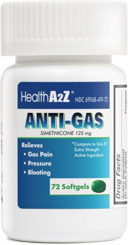 Image of HealthA2Z Gas Relief Simethicone | 125mg | Relieves from Stomach Discomfort and Gas | Anti Flatulence | Relieves Gas Fast and Bloating (72 Counts (Pack of 1))